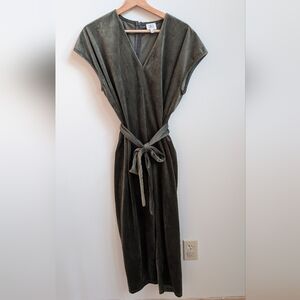DRA Los Angeles Belted Velour Jumpsuit Olive Green Small